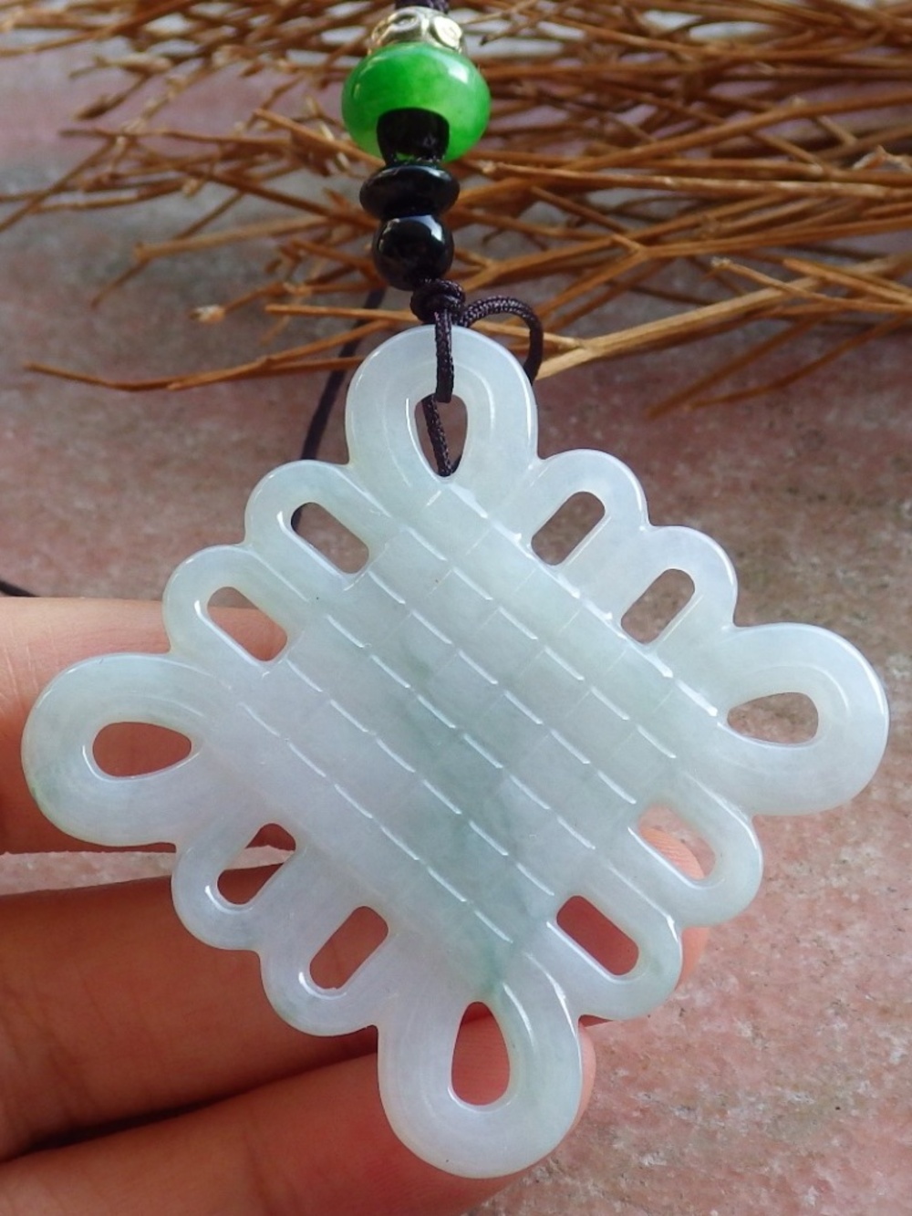 Certified Hand Carved Natural Burma A Jade jadeite Knotted Pendant Necklace